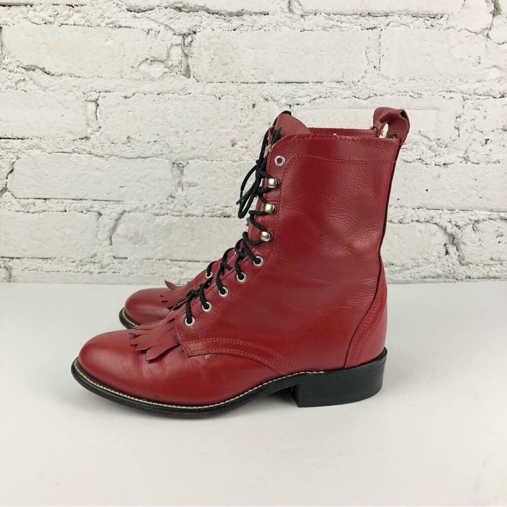 Laredo Red Fringe Leather Kiltie Boots - Picture 3 of 11